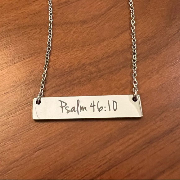 Bible Verse Silver Bar Necklace, Psalm 46:10 - Picture 2 of 3